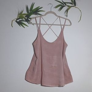 Low cut strappy dusty rose blouse